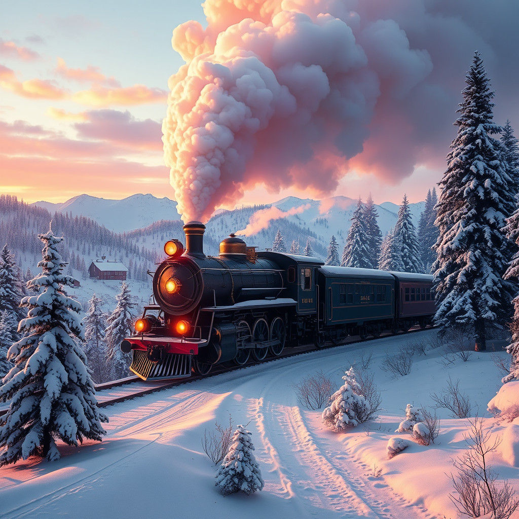 Vintage Steam Train in Breathtaking Winter Wonderland Scene