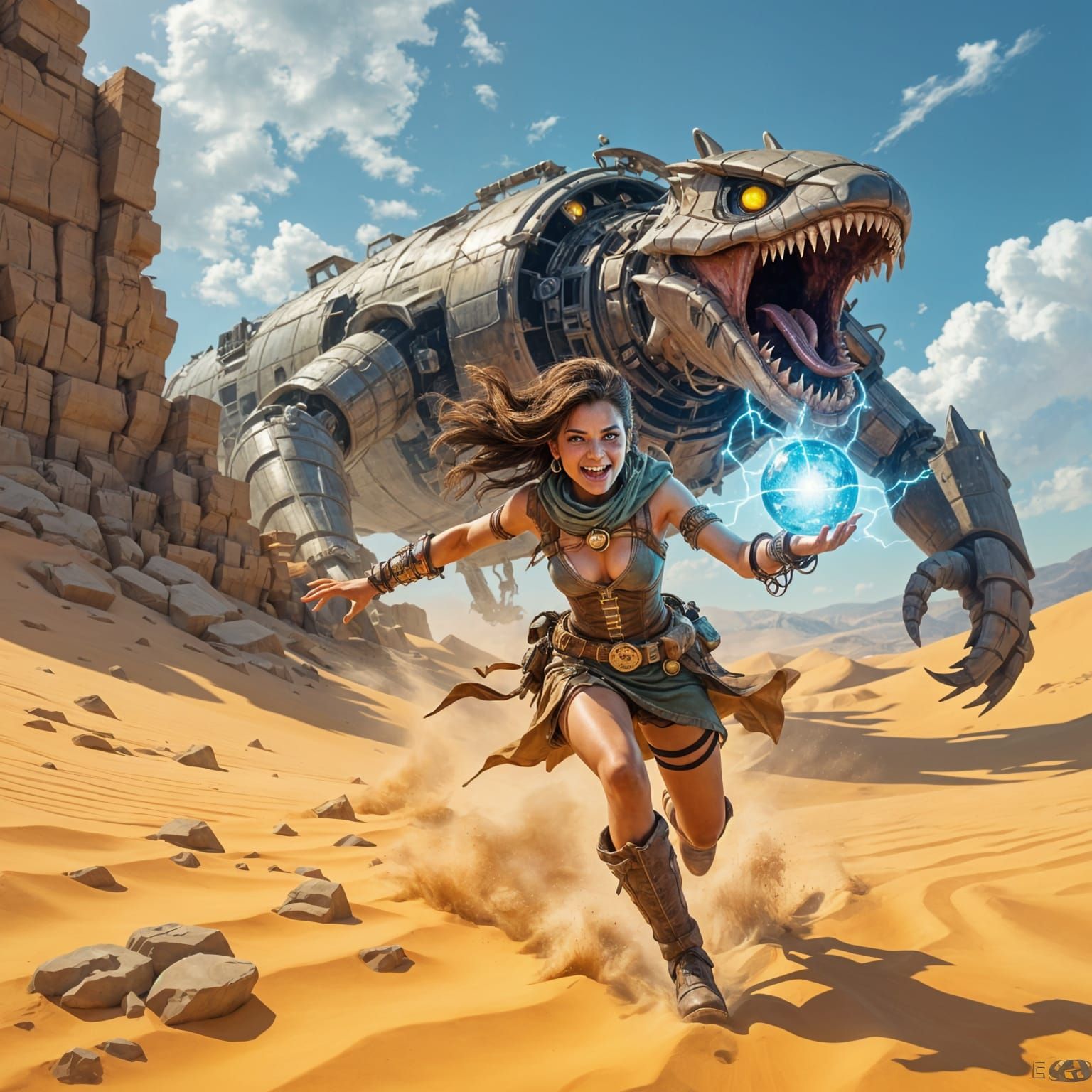 Impish Desert Rogue Running From Serpent Mech