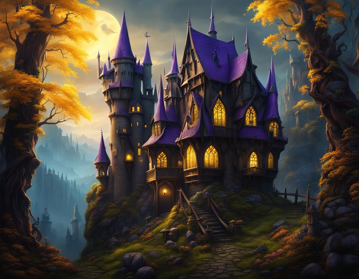 Gothic Witch's Castle with Runes and Magic