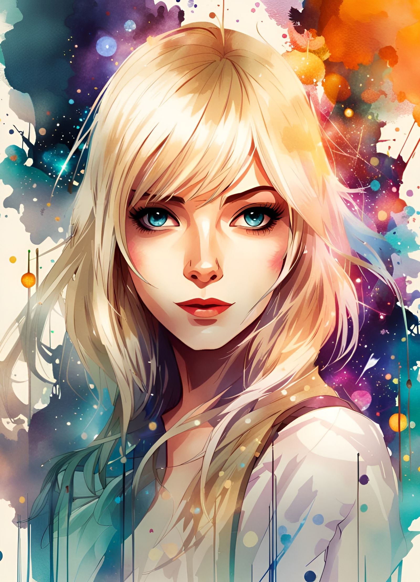 Anime Goddess Gwen Stacy Portrait in Watercolor