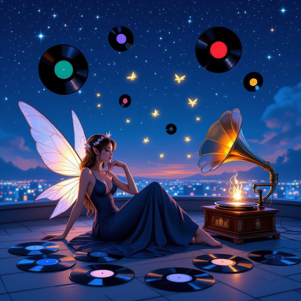 Ethereal Urban Fairy with Vinyl Records