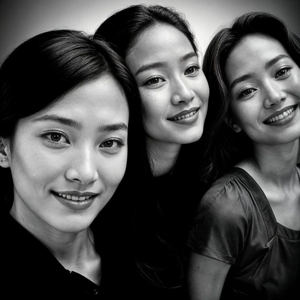 Studio Portrait of Three Asian Models in Rembrandt Lighting