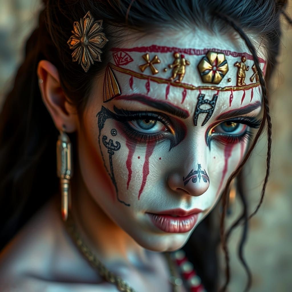Ancient Symbols of Power Adorn a Warrior's Skin
