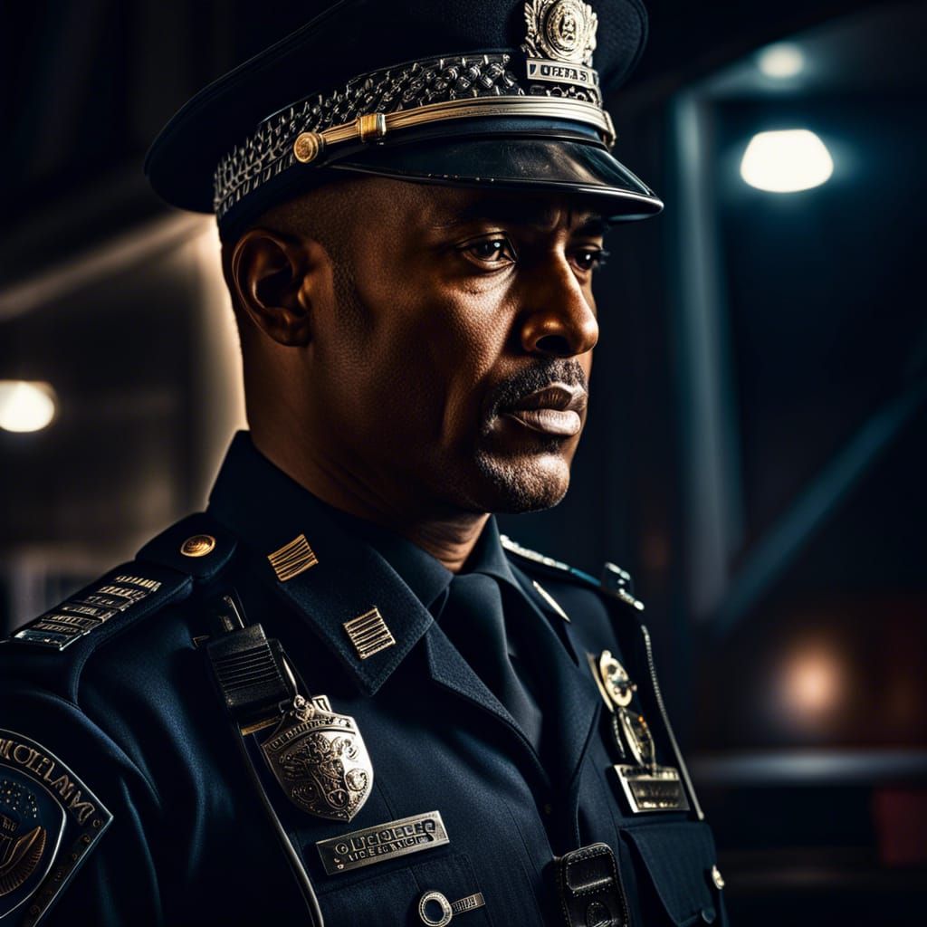 Hyperrealistic Policeman Portrait with Sharp Focus
