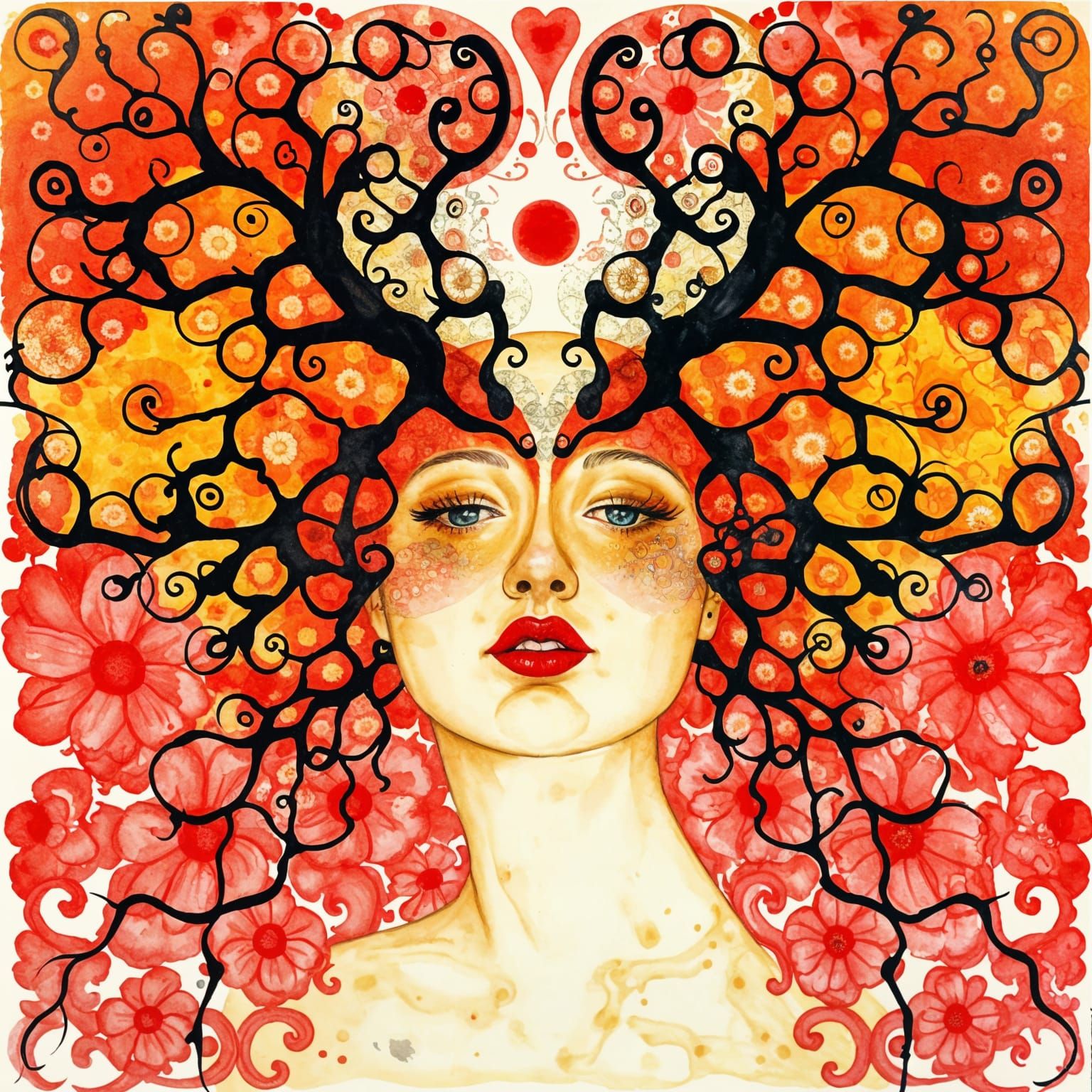 Surreal Watercolor Portrait in Gustav Klimt Style