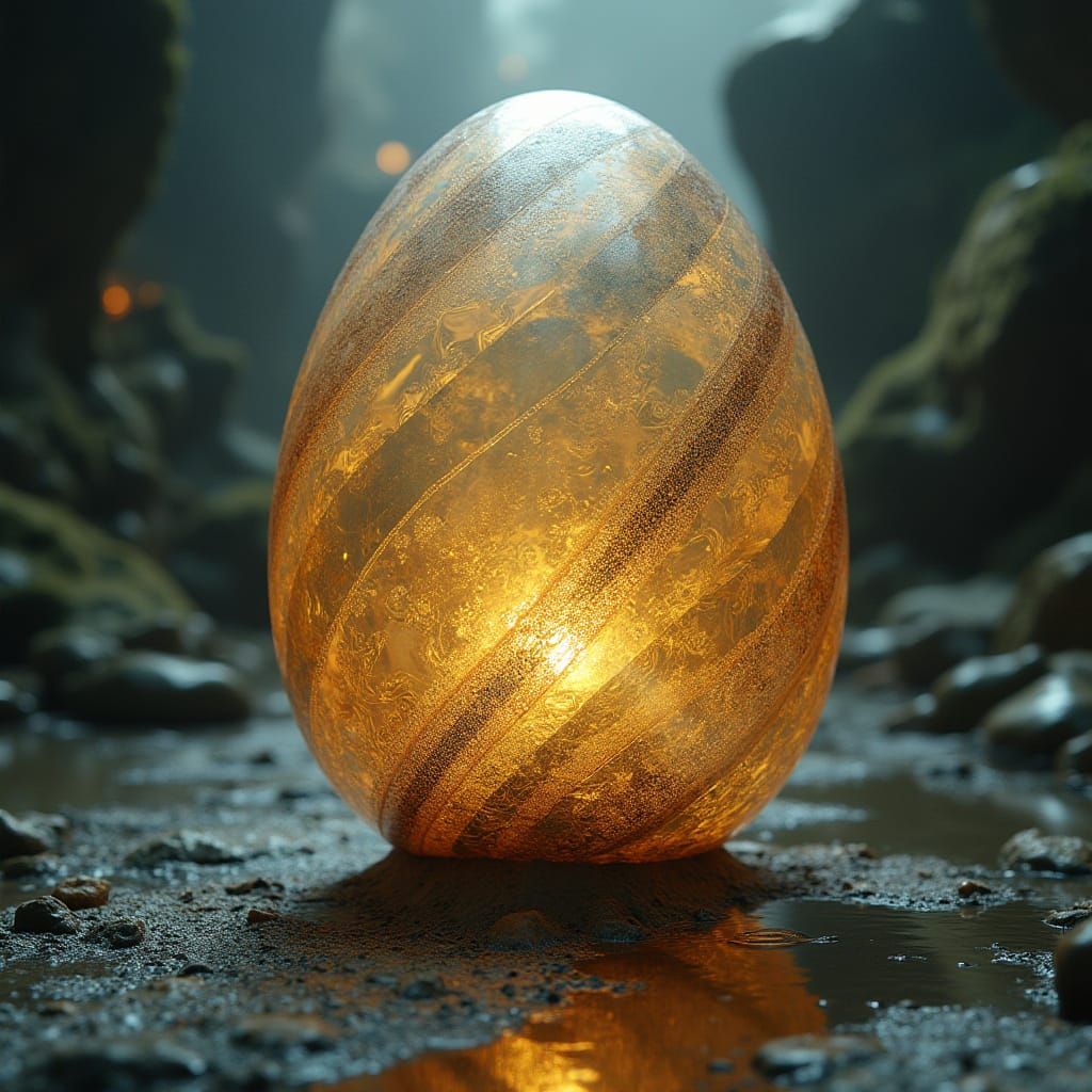 Majestic, Glowing Egg in Mid-Air, Blending Glass and Brass T...