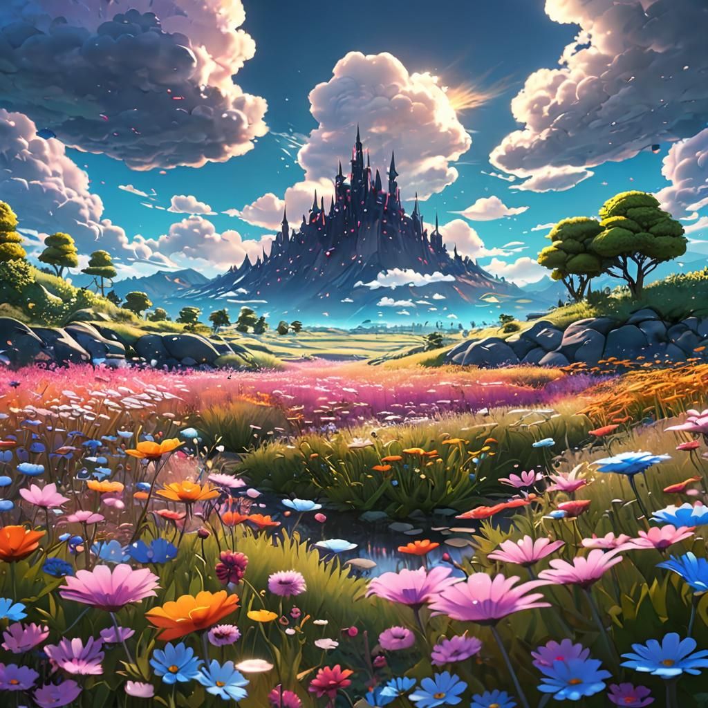 Neon Fantasy Landscape Inspired by Anime Art