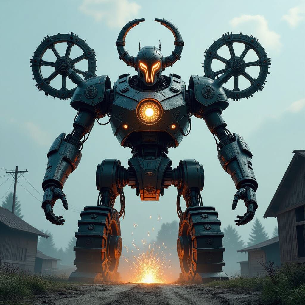 Farming Robot Cathedral Statue Animated by Hatred