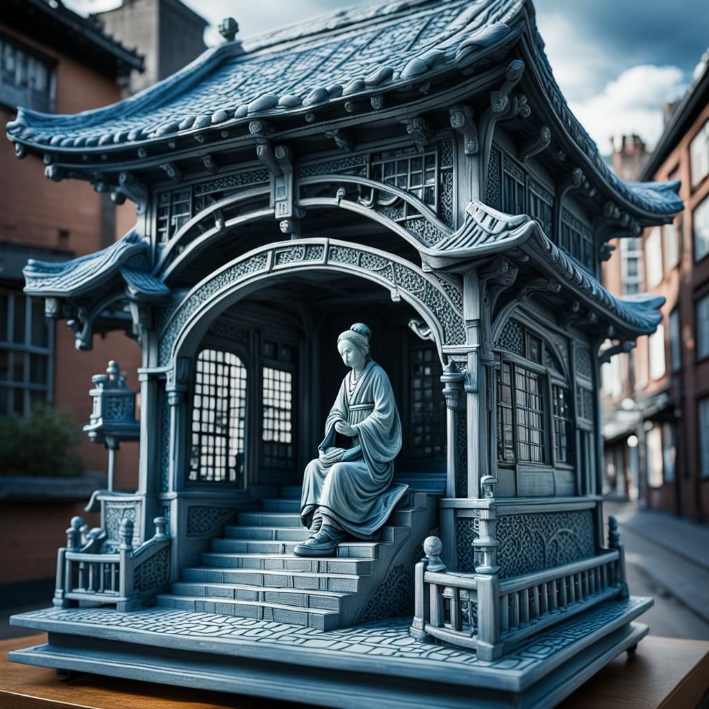 Surreal Widow's Walk Sculpture with Hakeme Underglaze