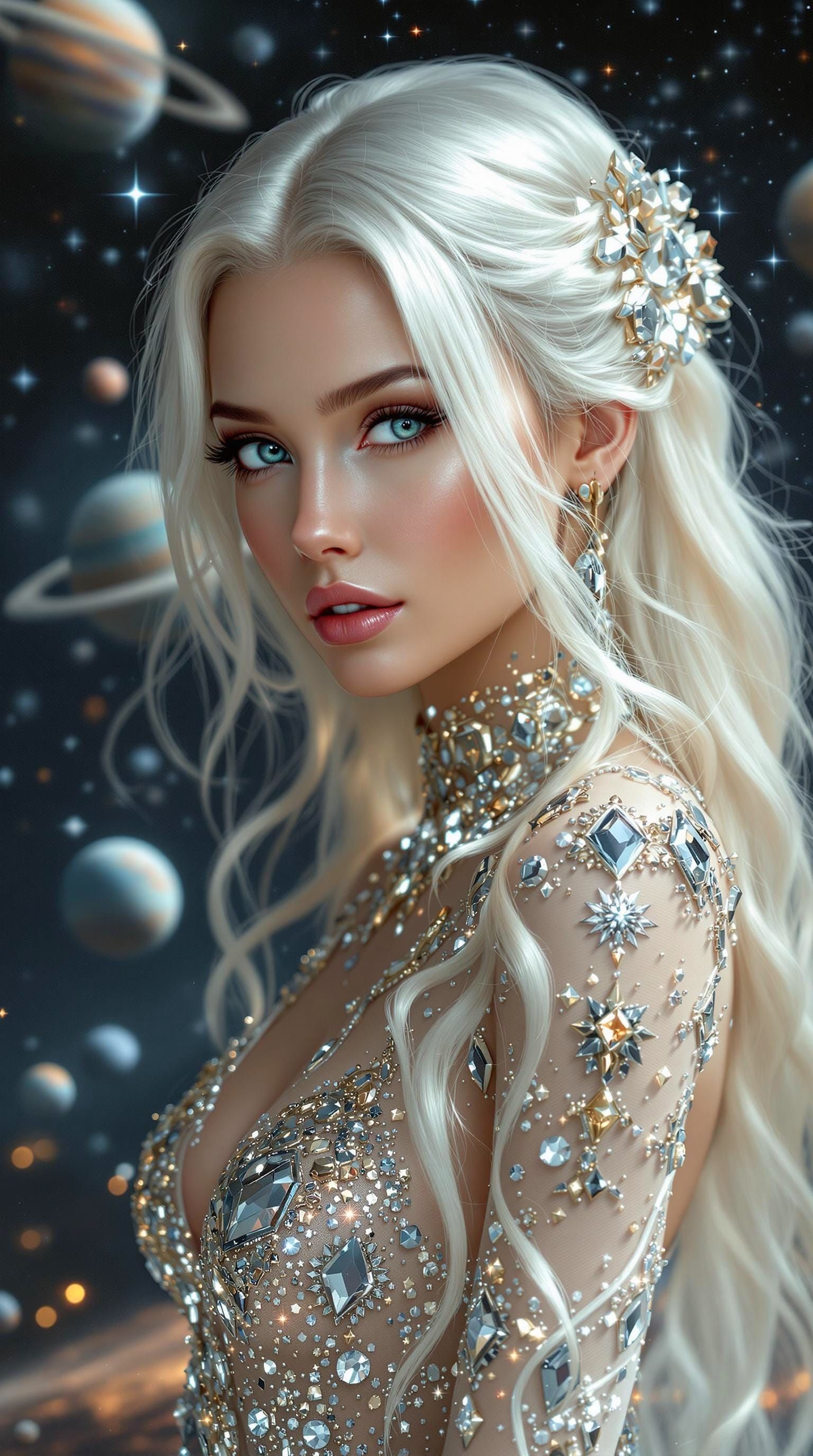 Ethereal Space Woman in Futuristic Dress