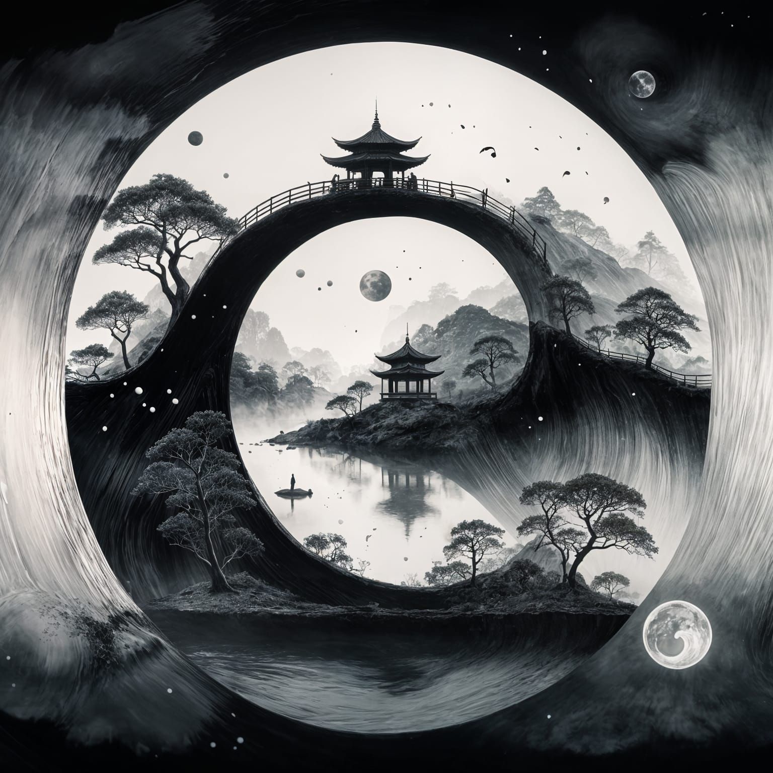 Petrified Wood Yin Yang Sculpture Illuminated From Within