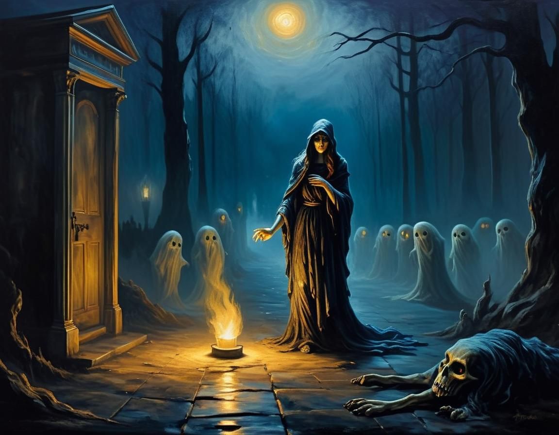 Hecate at the Crossroads: Neoclassical Impressionist Oil Pai...