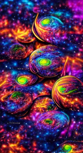 Psychedelic Neon Galaxy with Planets and Stars