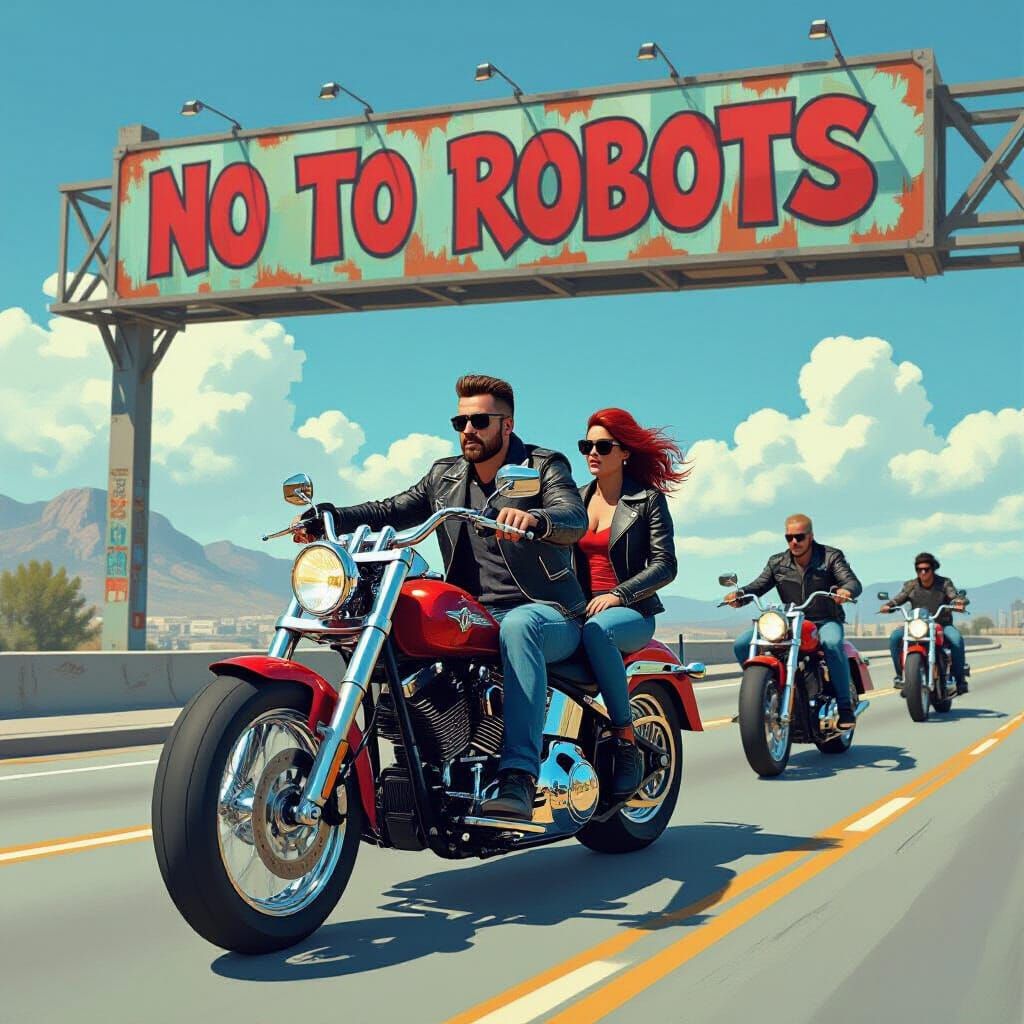 Rock Stars on Choppers: Dystopian Freeway Scene