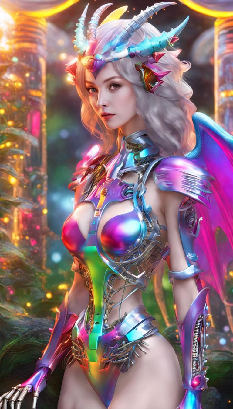 Rainbow Slime Dragon Girl with Metal Skeleton