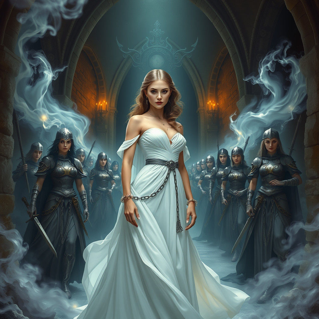 Mystical Dungeon Scene with Warrior Women