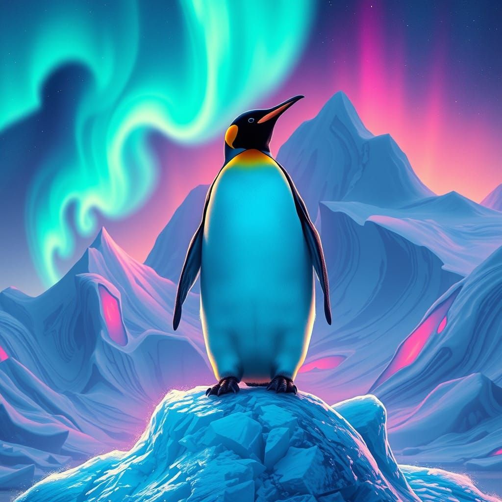Majestic Emperor Penguin in a Futuristic Antarctic Landscape