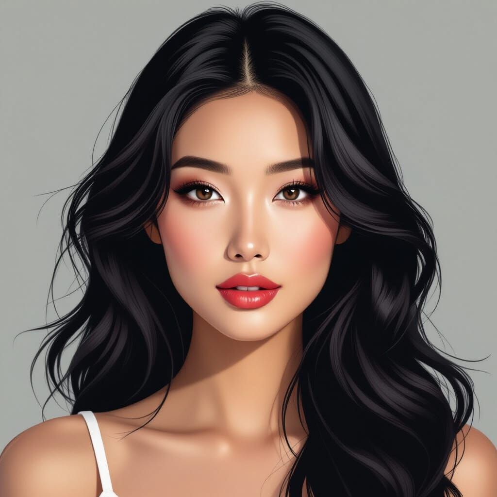 Semi-Realistic Asian Woman Portrait in Painting Style