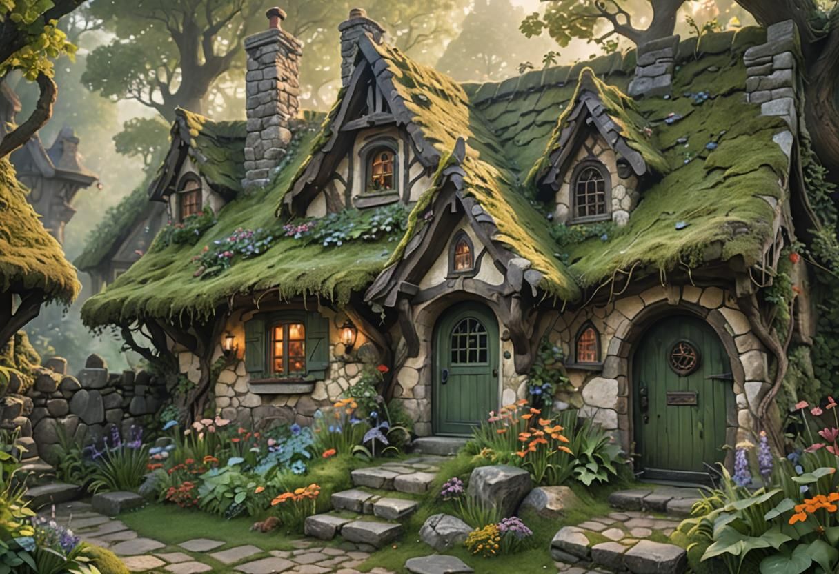 Whimsical Witch Cottage with Overgrown Vegetation