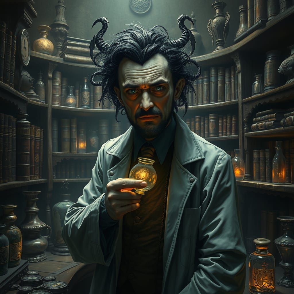 Mysterious Apothecary in a Dark, Muted Hues