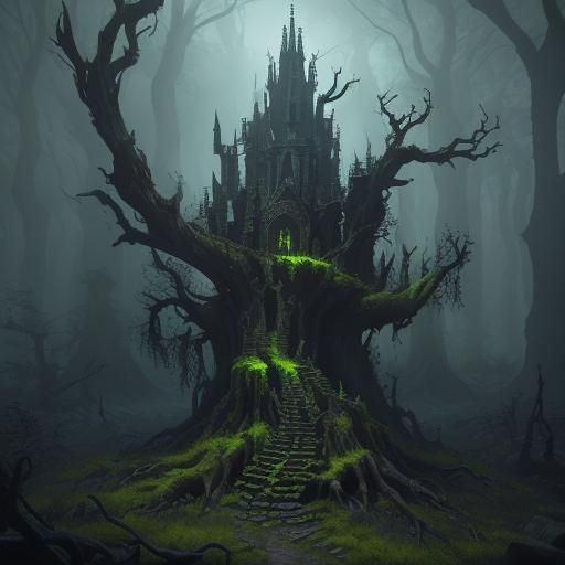 Zombie in Dark Forest, Cinematic Fantasy Art