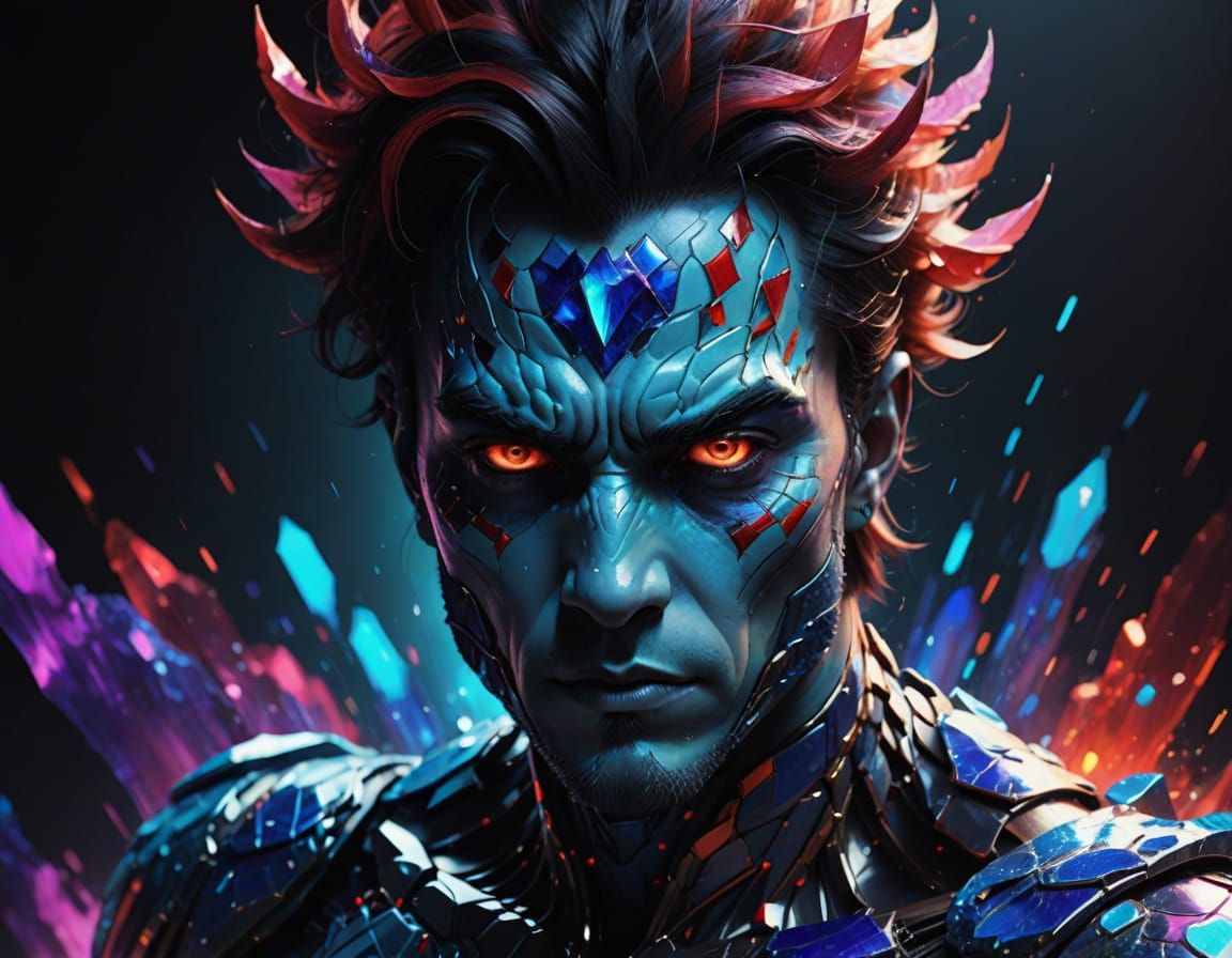 Vibrant Humanoid Creature in Dramatic Lighting