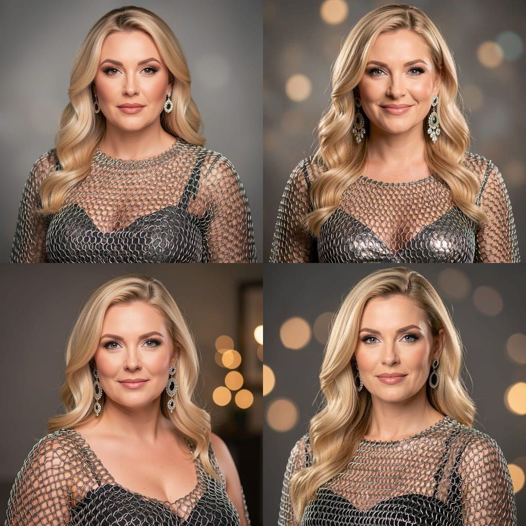 Elegant Blonde Woman in Chainmail Dress Portrait