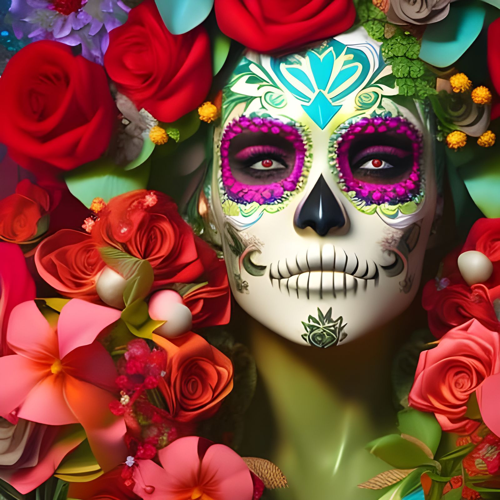Festive Sugar Skull Portrait with Flowers