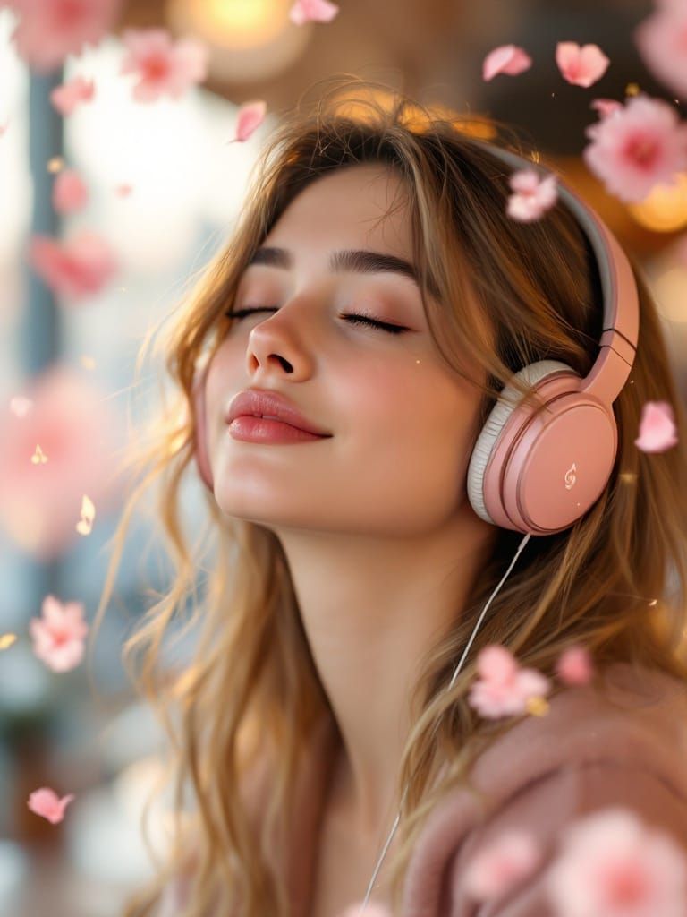 Dreamy Girl in a Cozy Coffee Shop Scene with Vibrant Musical...