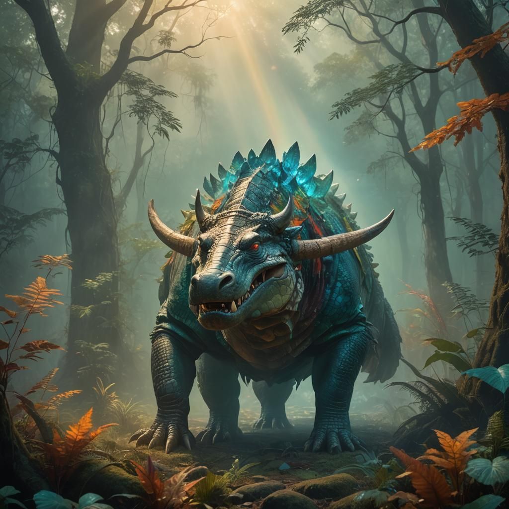 Mystical Crocodile-Buffalo Hybrid in Magical Realism Style