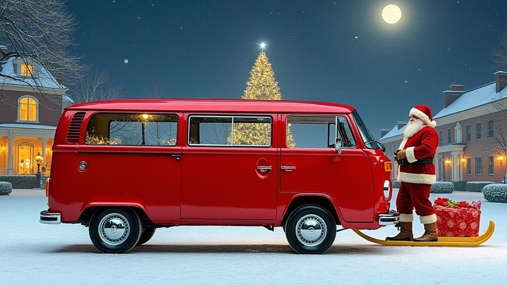 Santa Claus Delivers Joy in a Vibrant Red Volkswagen T2b Kom...