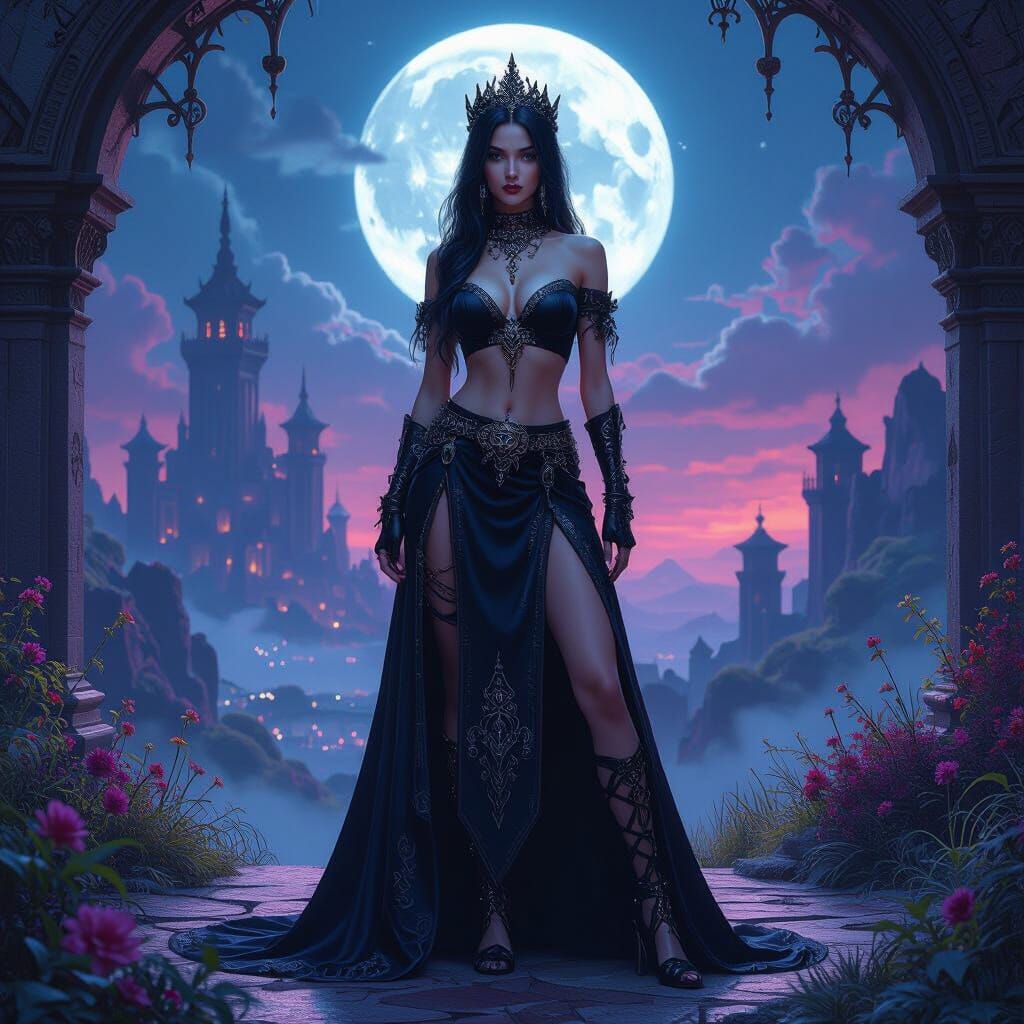 Goth Princess in Mystical Landscape, Fantasy Concept Art