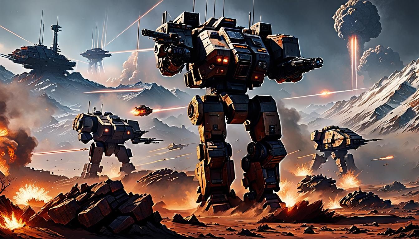 Epic Mechwarrior Battle with Nuclear Explosion