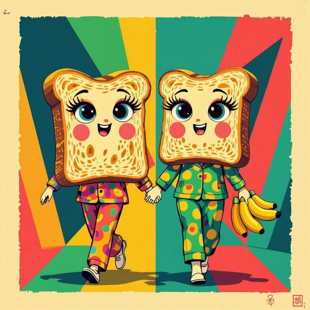 Toast and Bananas in Geometric Pop Art Style