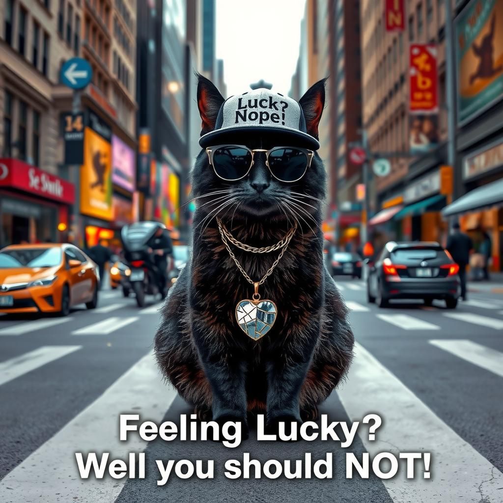 Cool Black Cat in City Intersection