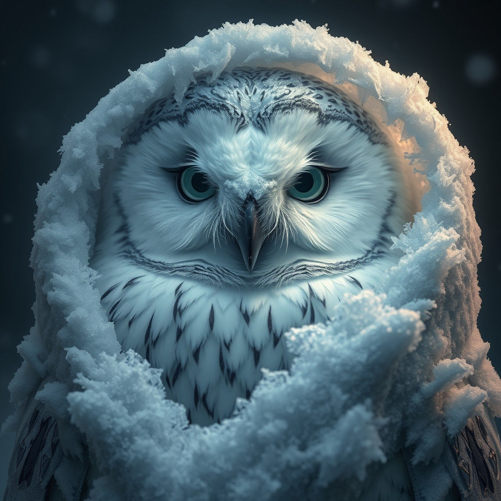 Icy Winter Owl: Hyper-Detailed 3D Digital Art