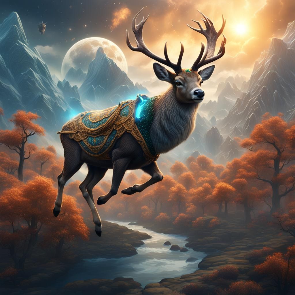 Magical Deer Flying: Fantasy Concept Art