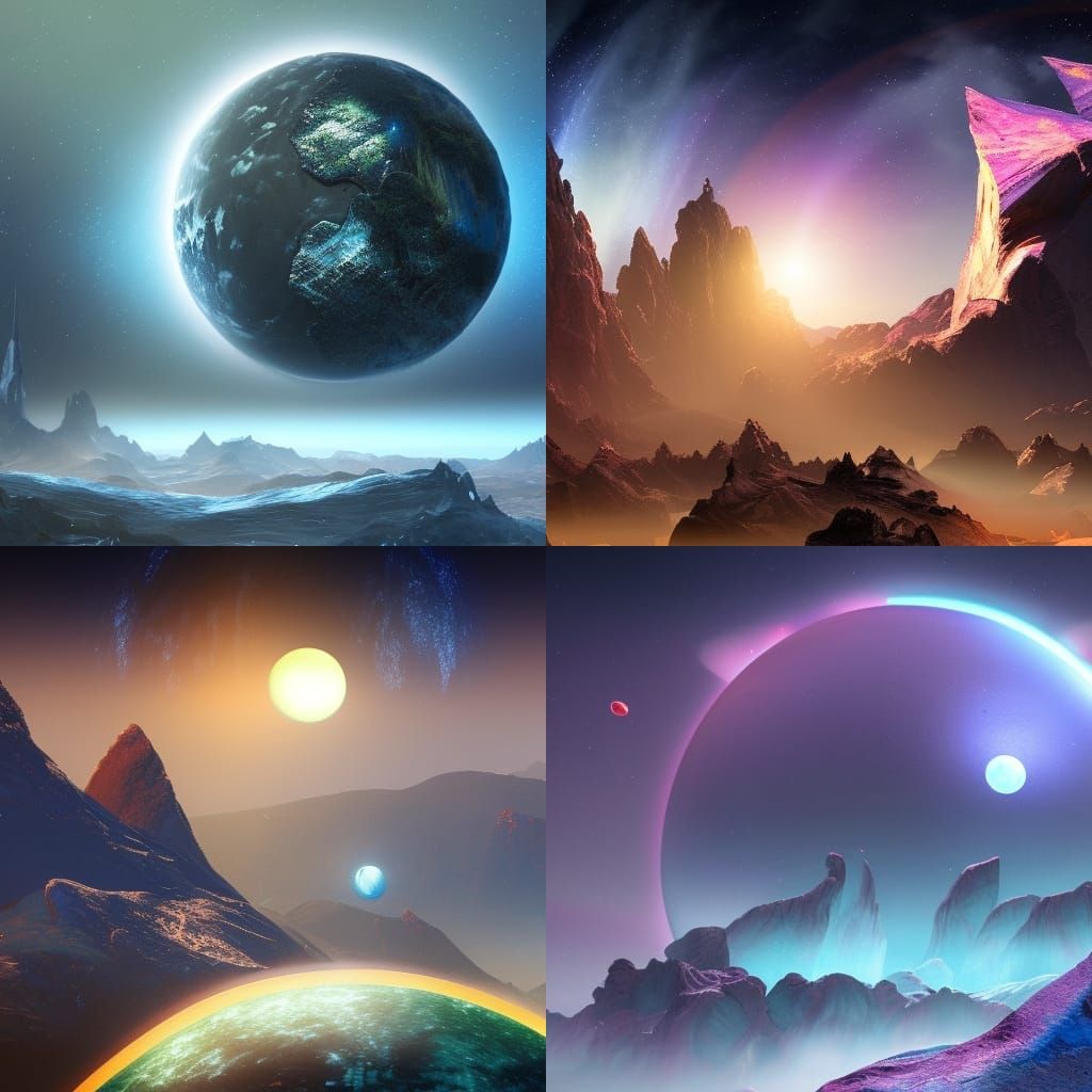 Shattered Rainbow Planet with Silver Moon