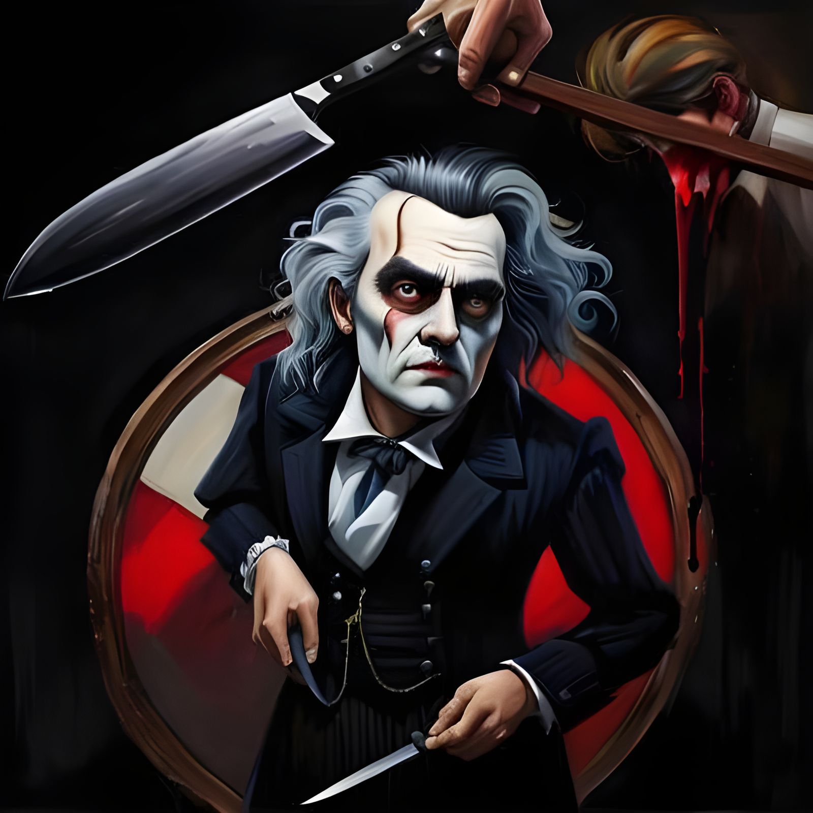 Hyperreal Sweeney Todd Haircut in Oily Blood Style