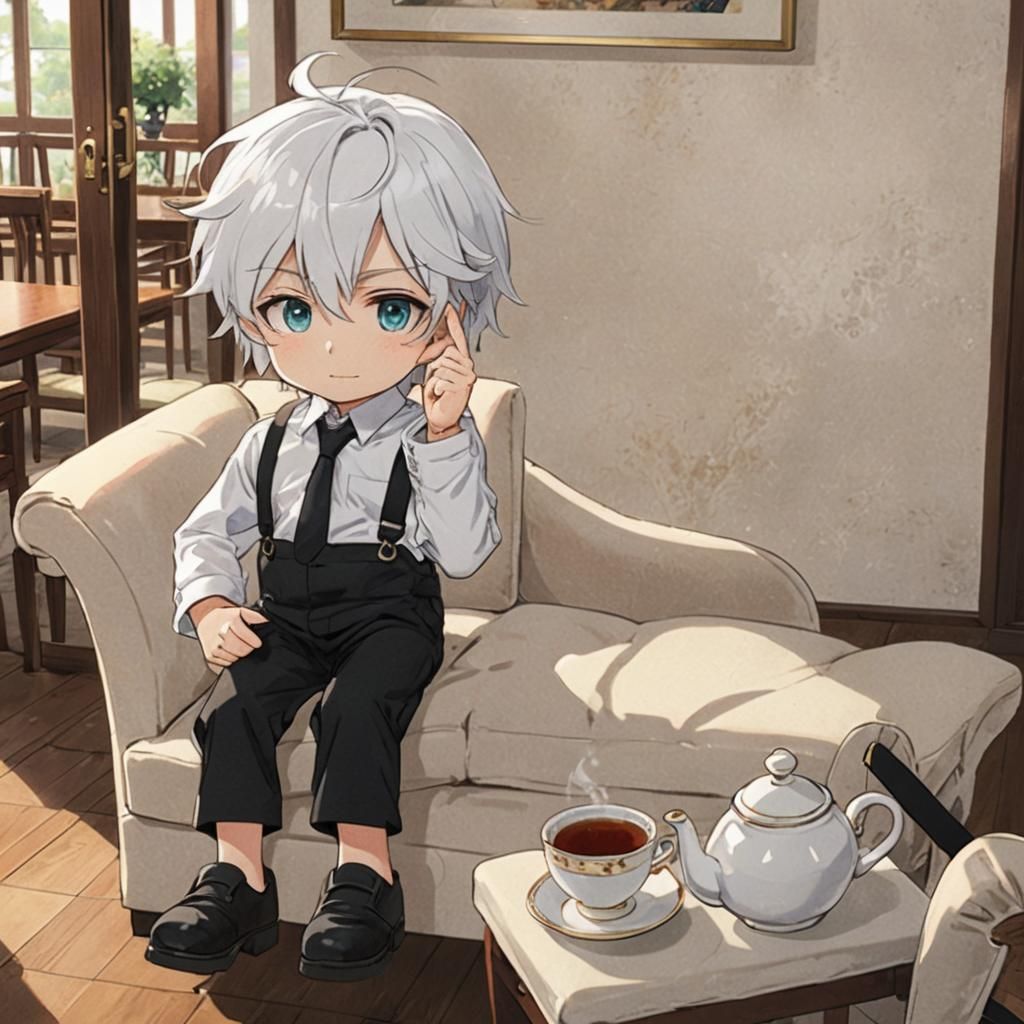 Anime Character Waving in Tea Room