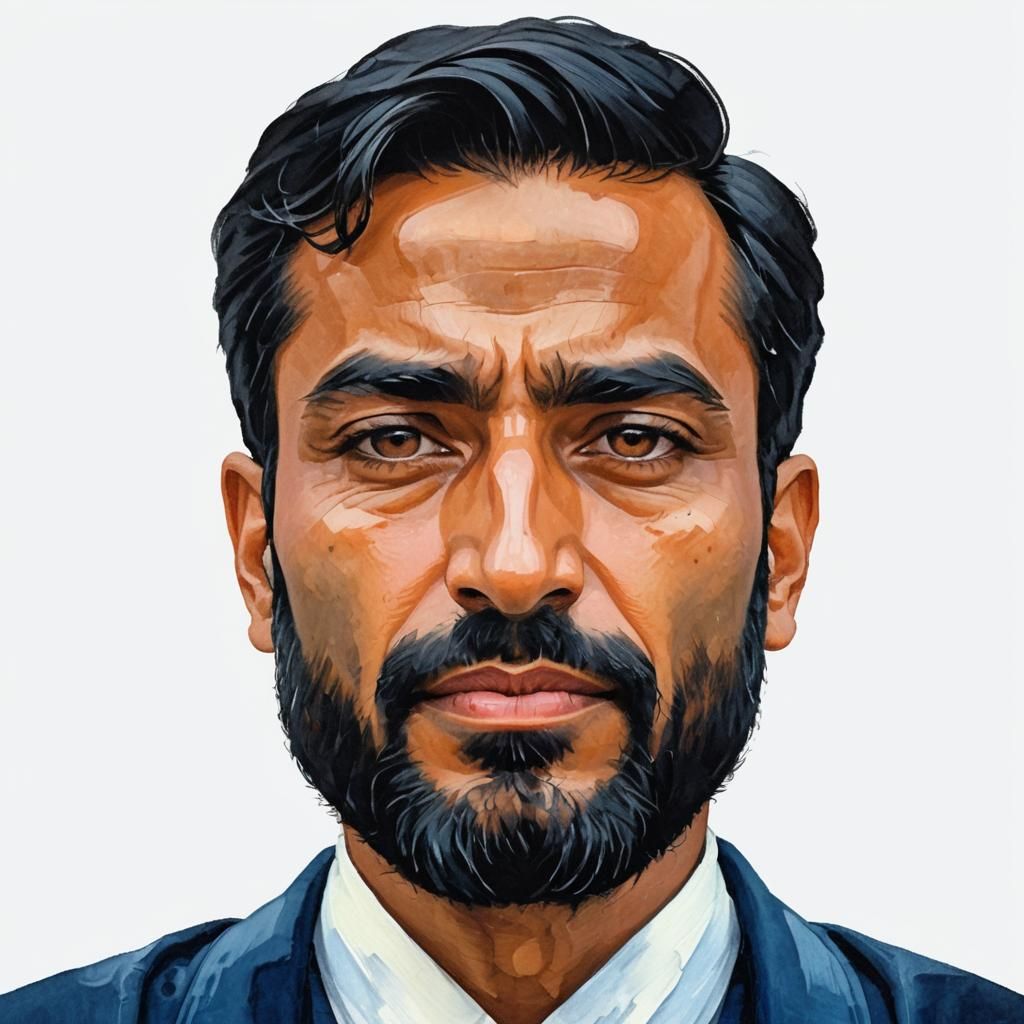 Contemplative Arab Man in Neo-Expressionist Oil Painting