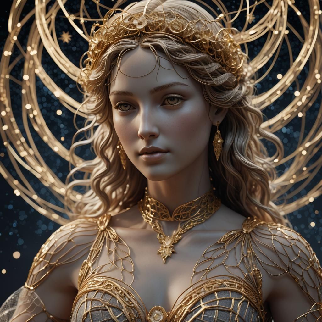 Goddess of the Starry Night: Hyper-Realistic Digital Sculptu...