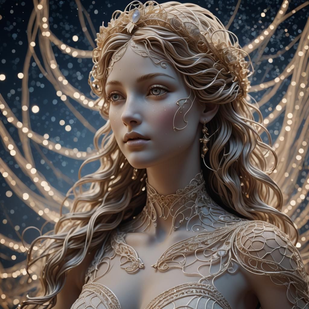 Stylized Digital Sculpture of Aphrodite in Starry Night