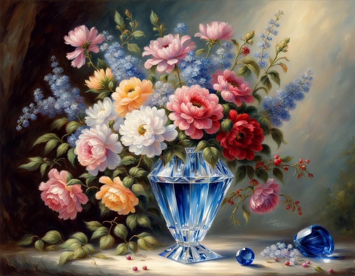 Floral Still Life in Gem Vase, Painterly Style