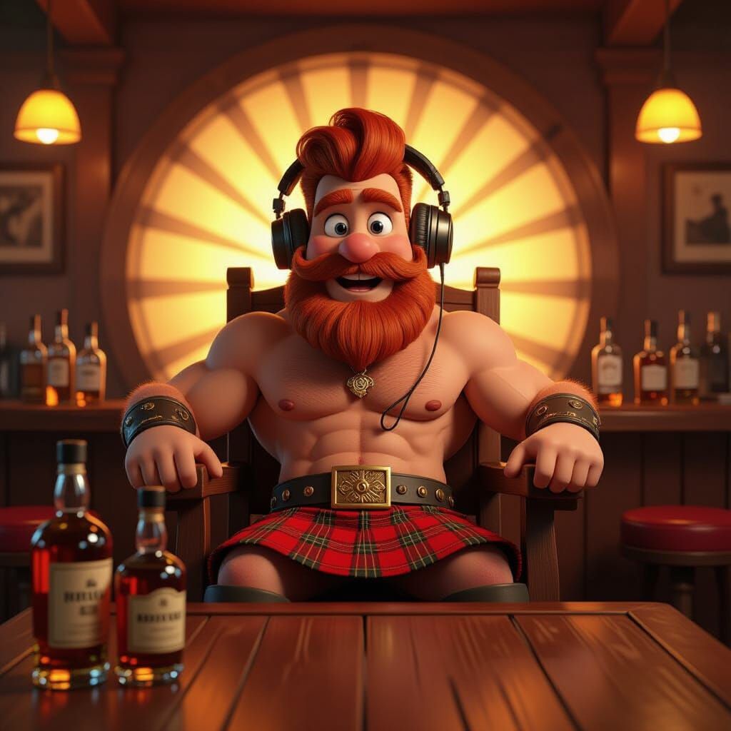 Happy Scotsman in Bar, Pixar-Inspired 3D Art