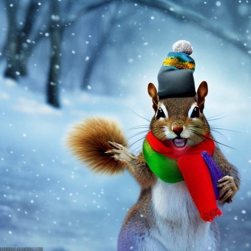 Squirrel in Winter Outfit: Detailed Fantasy Art