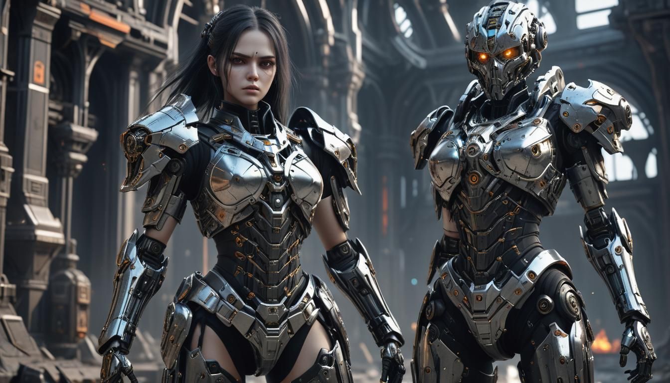 Gothic Mech Warrior in Sci-Fi Cinematic Style