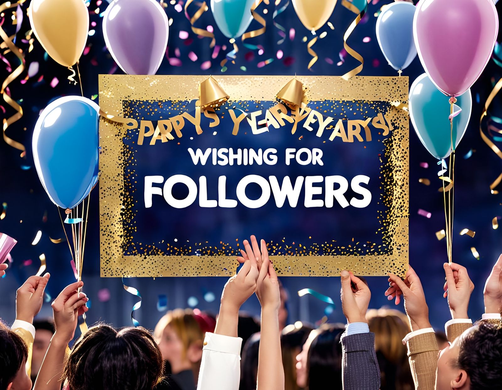 New Year's Party with 'Wishing for Followers' Sign