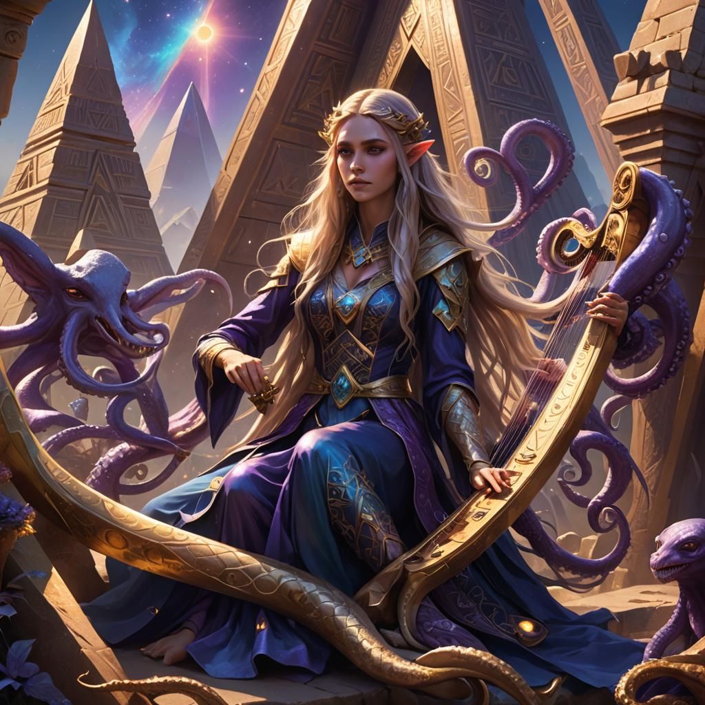 Elf Maiden with Octopus Tentacles by Pyramids