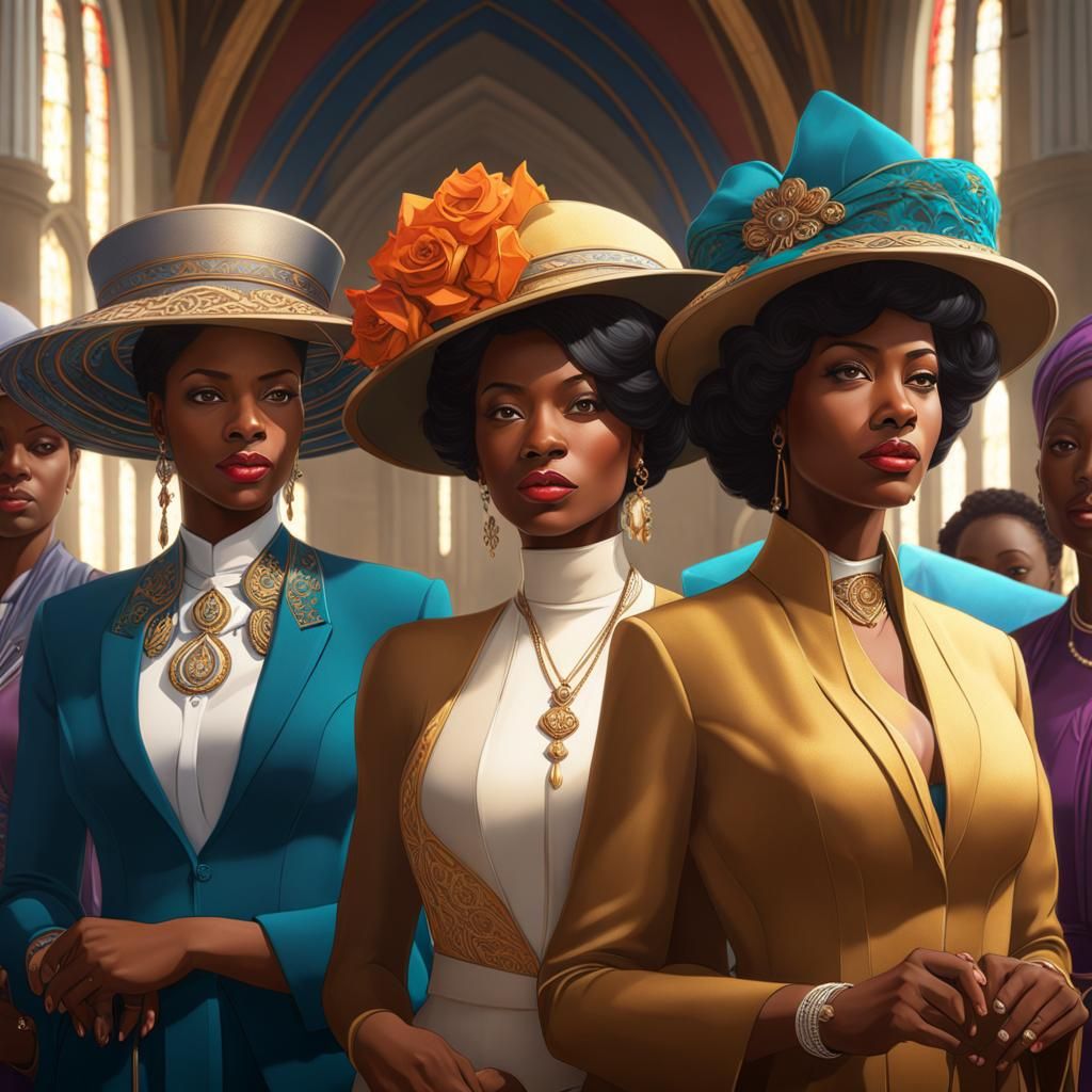 African American Women Attending Church: Graffiti Art Style